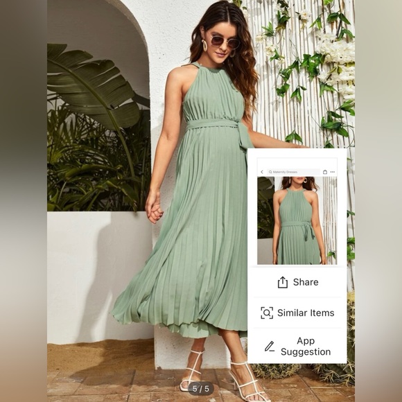 SHEIN Sage Green Pleated Maternity Maxi Dress Halter NWOT Size L - Picture 3 of 5